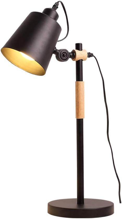 Modern Nordic Wood & Metal Study Lamp With Black Base