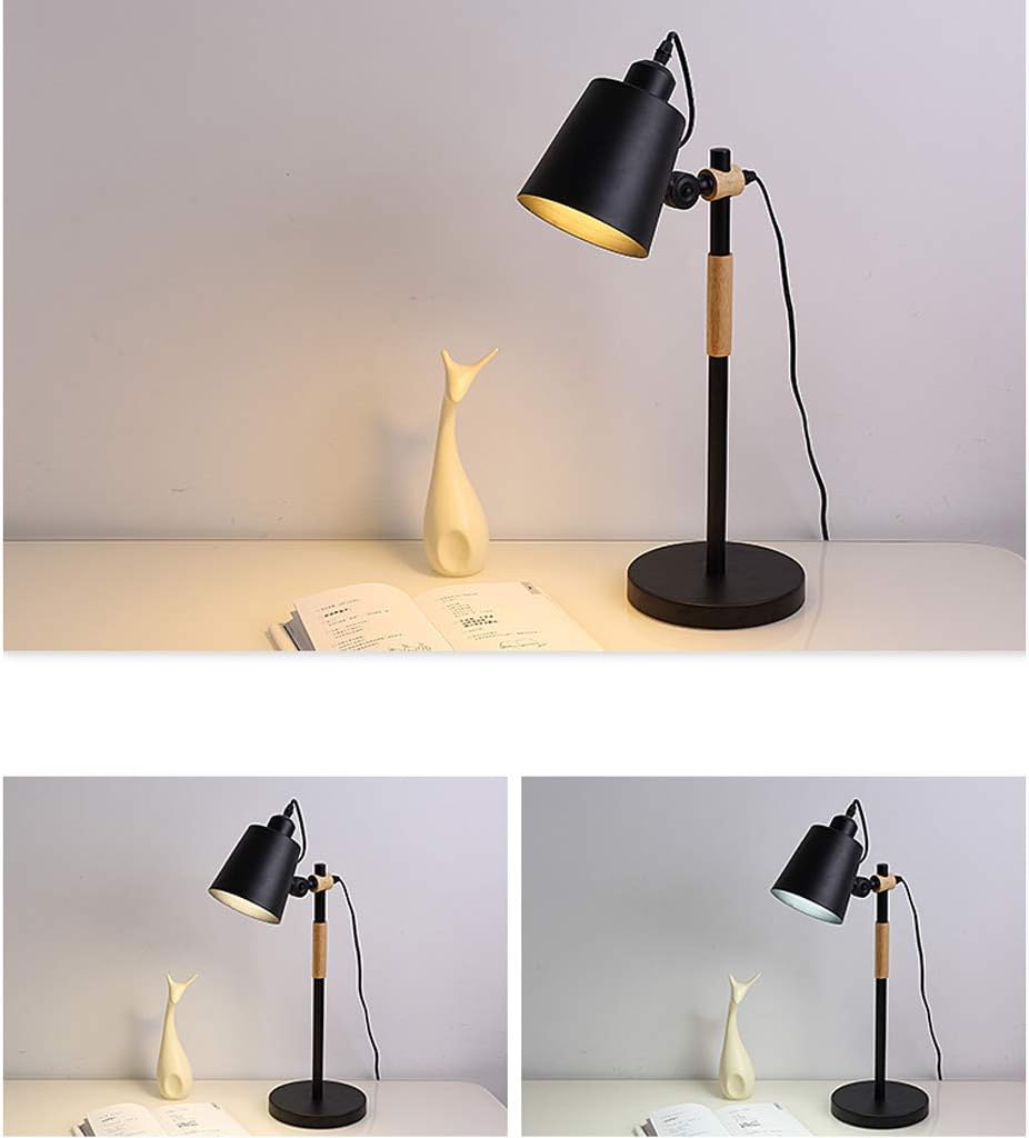 Modern Nordic Wood & Metal Study Lamp With Black Base