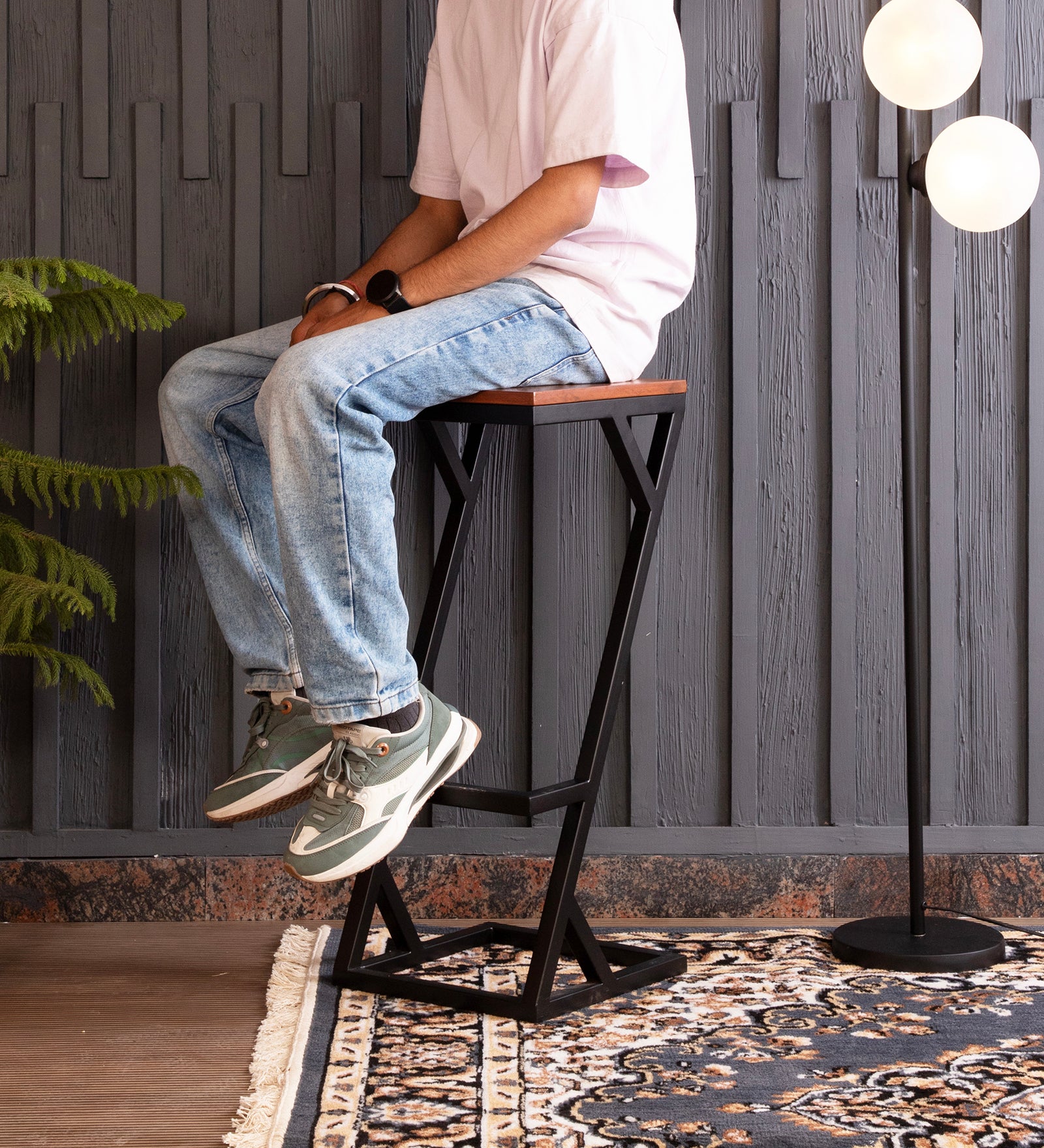 Allure bar stool side profile showing teak seat