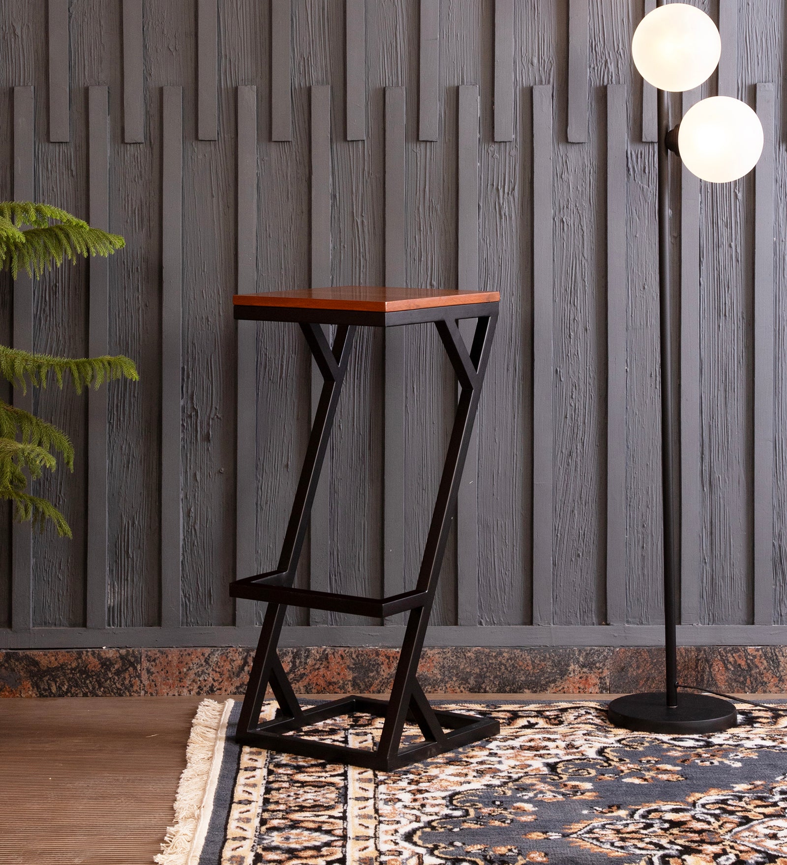 Allure teak wood and metal bar stool front view