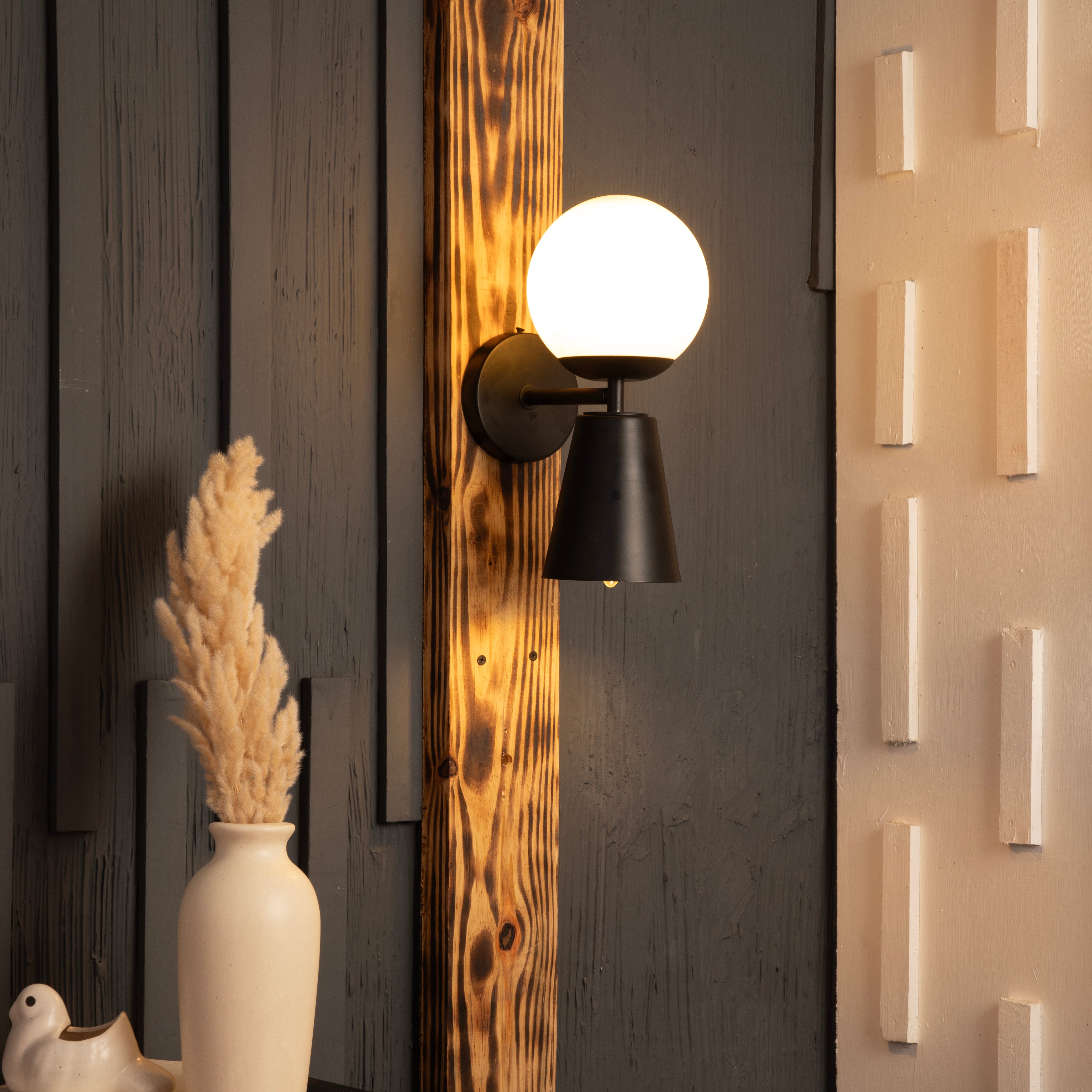 Mid Century Globe Black Wall Light By Shoppeefry