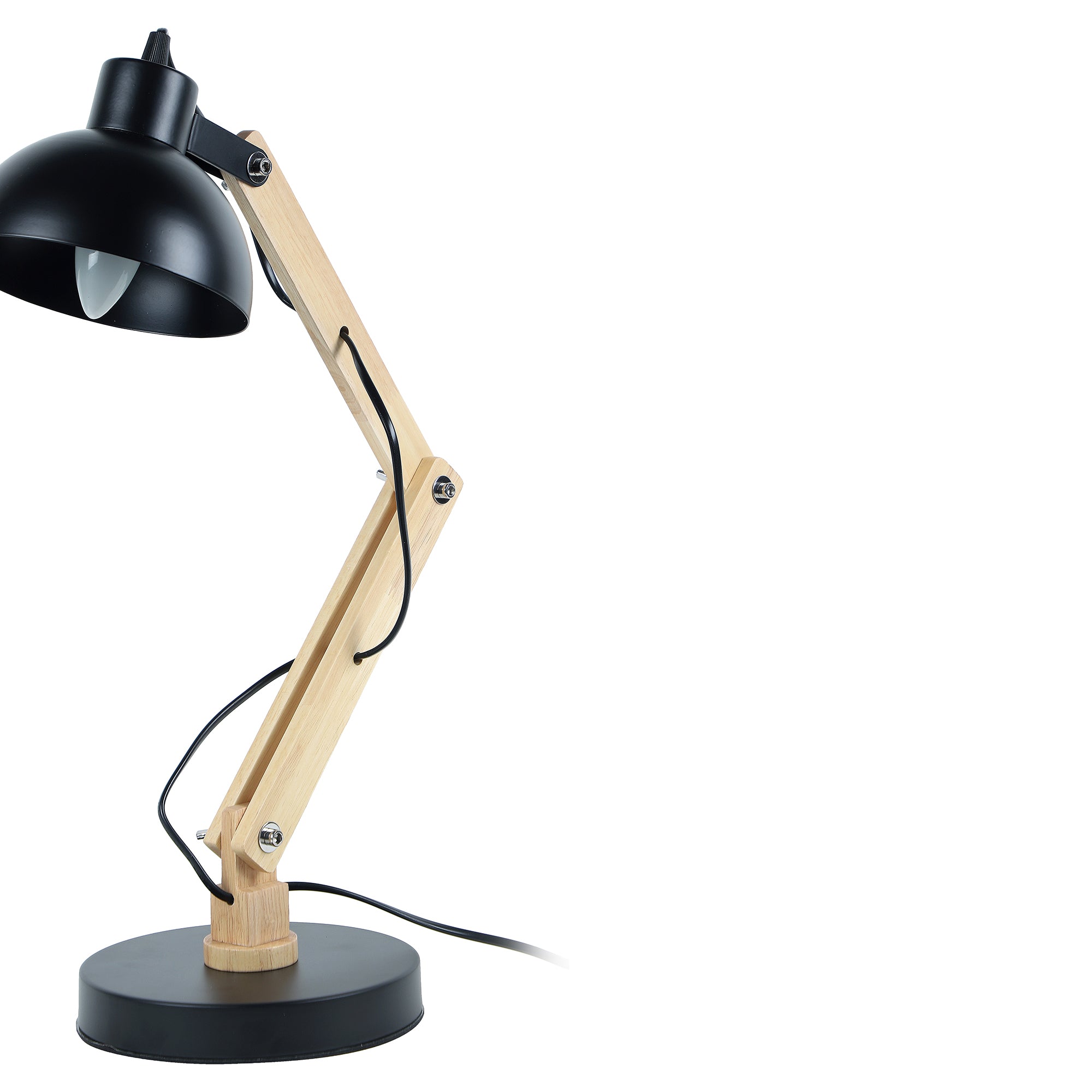 Modern Nordic Wood & Metal Study Lamp With Black Base