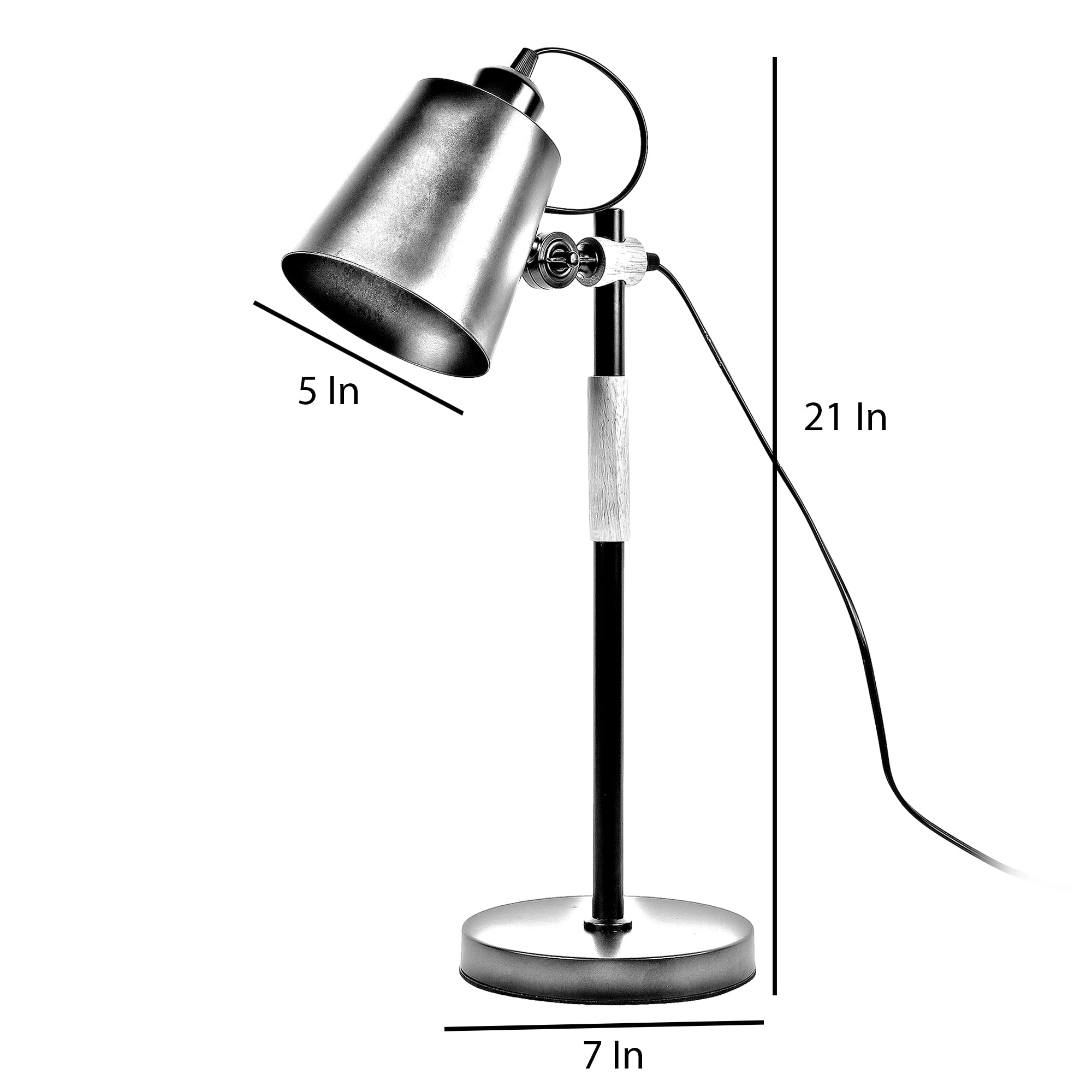 Modern Nordic Wood & Metal Study Lamp With Black Base