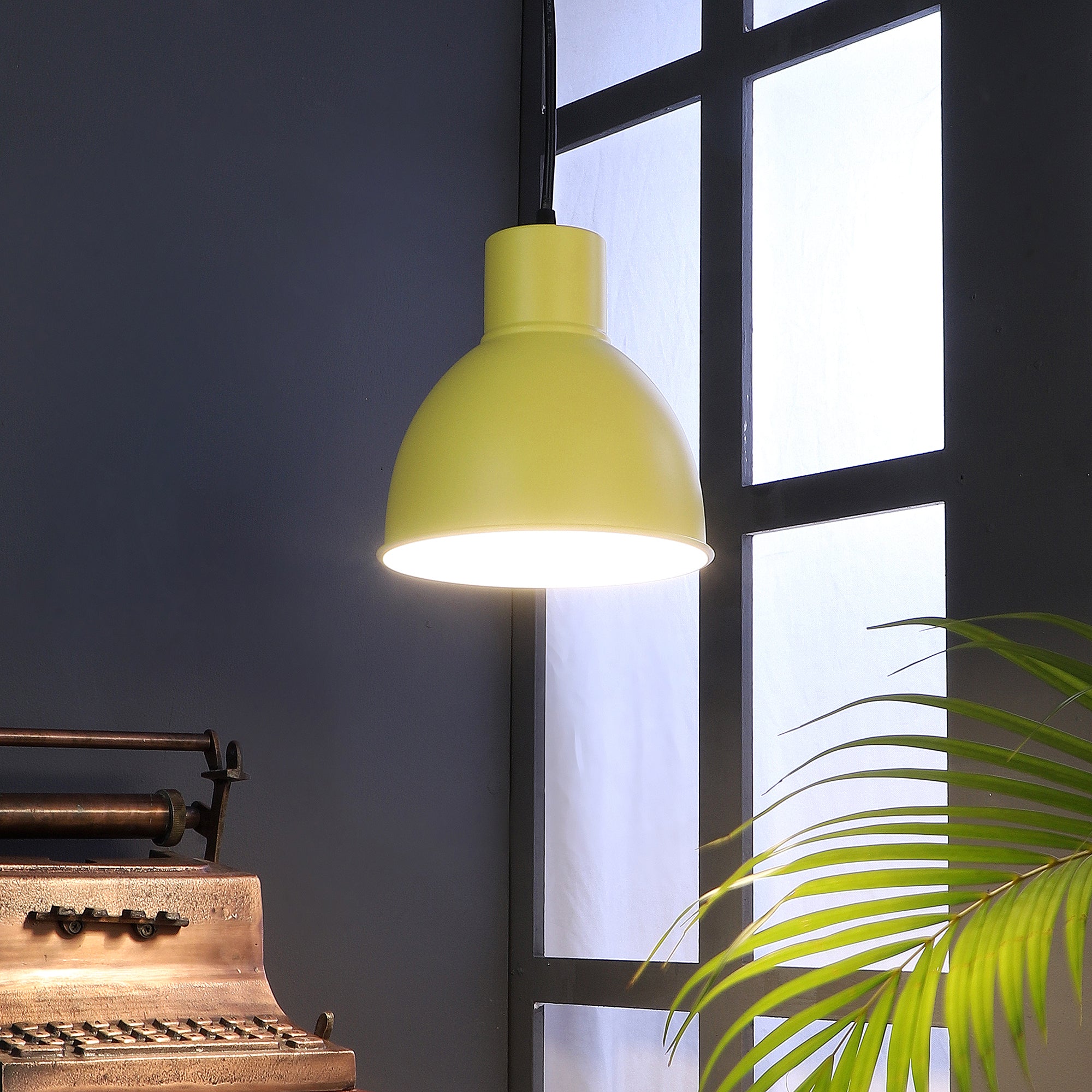 Opi Minimal Pastel Yellow Metal Single Hanging Light