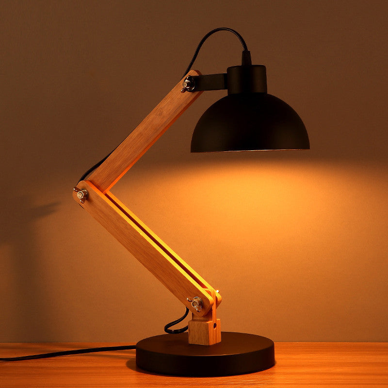 Modern Nordic Wood & Metal Study Lamp With Black Base