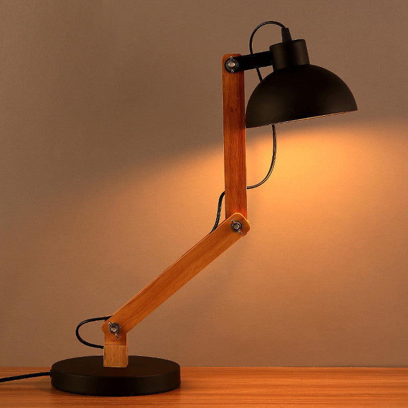 Modern Nordic Wood & Metal Study Lamp With Black Base