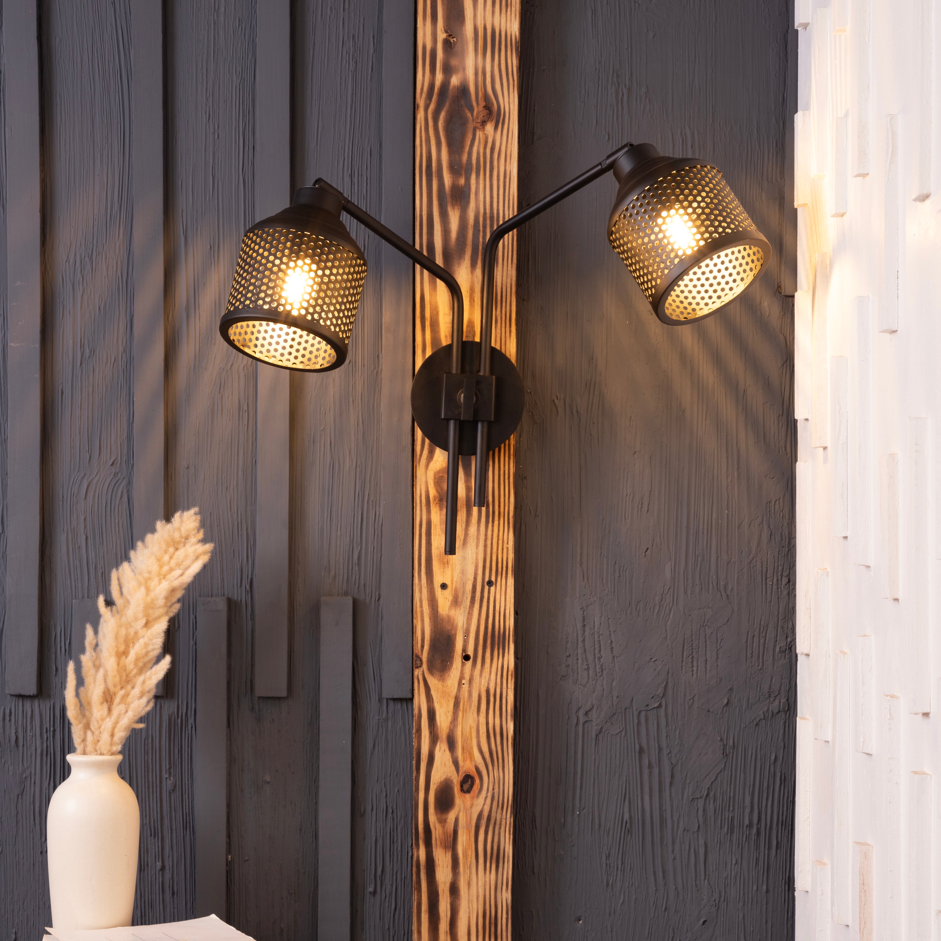 Riddle double arm matt black wall lamp by Shoppeefry
