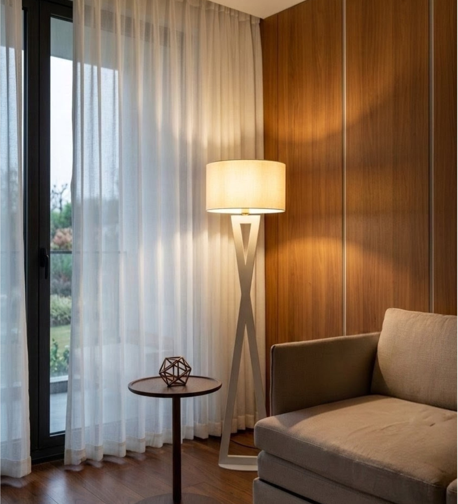 Hamptons White Metal Shade Club Floor Lamp with Metal Base