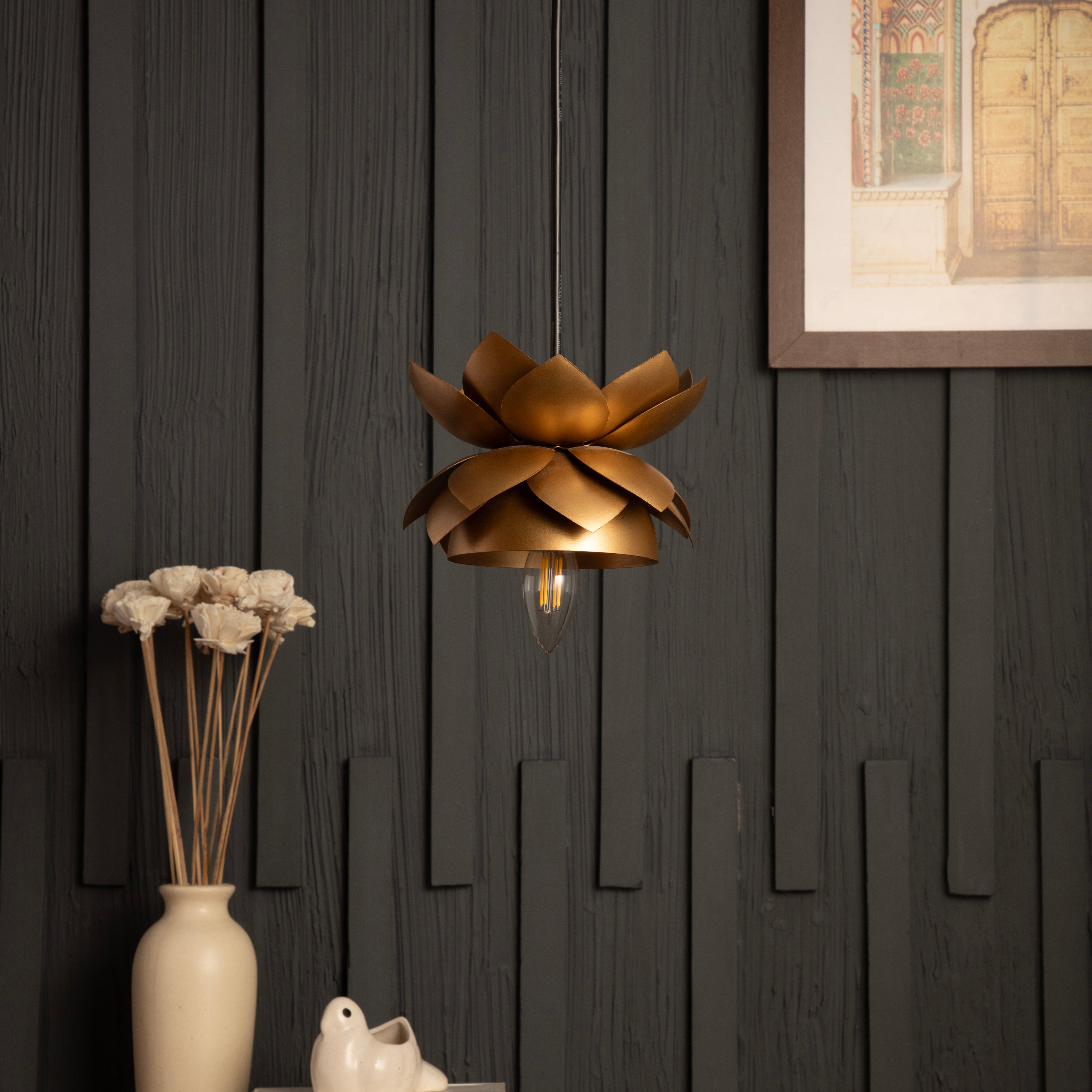 Modern lotus inspired gold pendant ceiling light